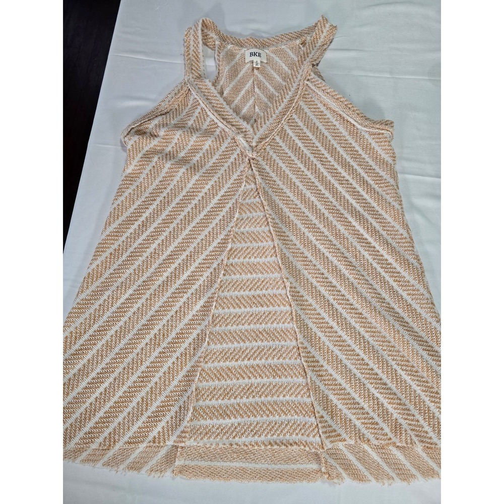 BKE Womens Peach White Striped Knit Split Front V-Neck Tank Top Small